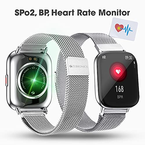Image of ZEBRONICS Zeb-FIT5220CH Limited Edition Smart Fitness Watch,2.5D Curved Glass 4.4cm Square Display, Metal Body & Strap, SpO2 /BP /HR Monitor, IP68 Water Proof, 8 Sports Mode(Silver Rim + Metal Strap)