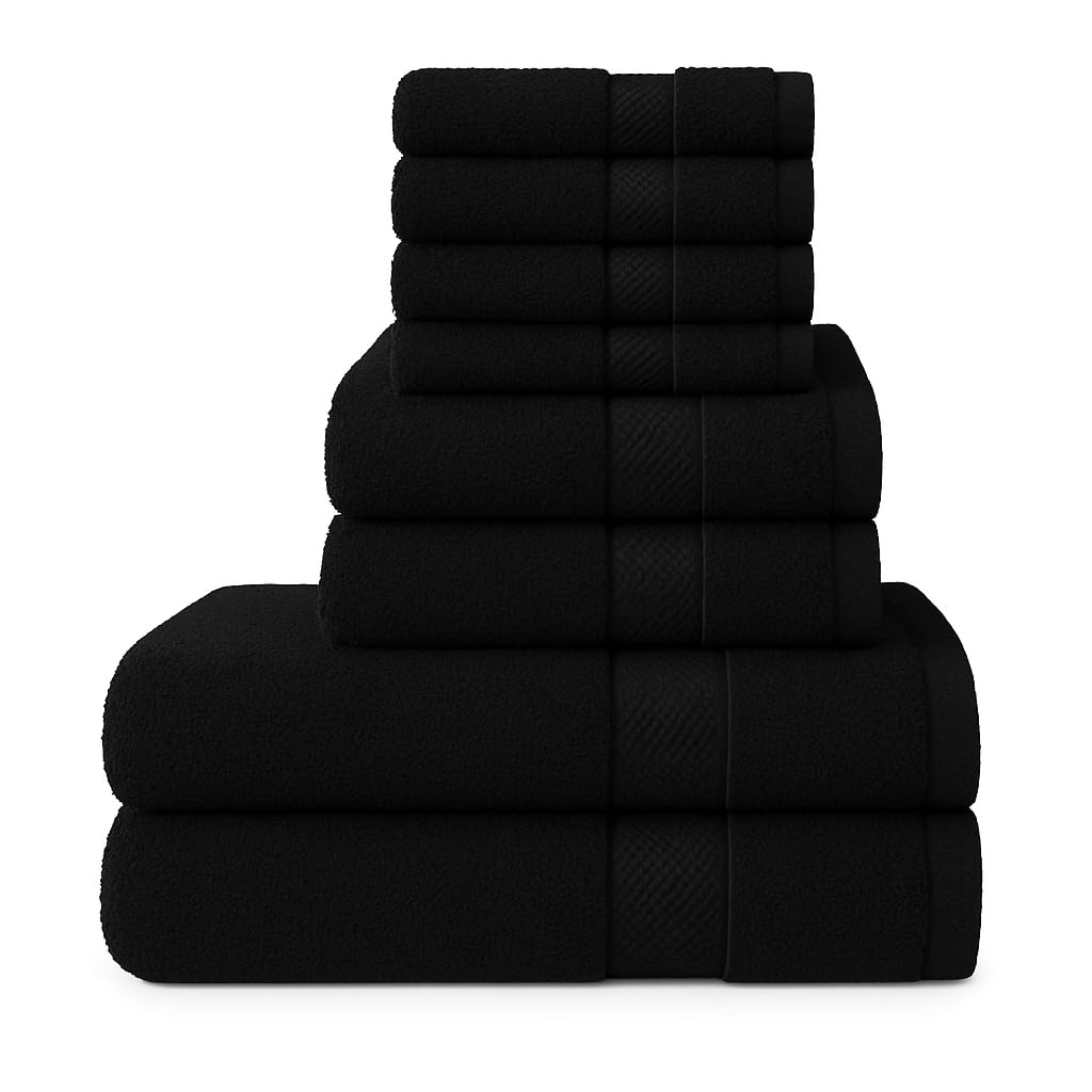 Diamond Tex Luxury 8 Pcs Towels Bale Set 100% Egyptian Cotton Face Cloth, Hand Towel, Jumbo Bath Towel 600-GSM Soft and Absorbent Gym, Golf, Spa, Beach Towels