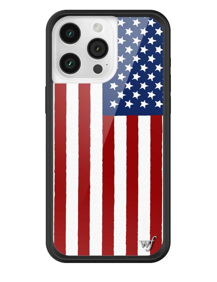 Wildflower Cases - American Flag, Compatible with Apple iPhone 15 Pro Max | USA, Red White Blue, Patriotic, Cute, Trendy - Protective Black Bumper, 4ft Drop Test Certified, Women Owned Small Business