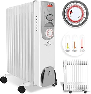 KESSER® Ölradiator - Elektrische Heizung 2500W Öl Radiator Elektroheizung Mobil Timer Lüfter Abschaltautomatik stufenlose Temperaturregelung Überhitzungsschutz Black (11 Rippen / 2500W, Weiß)