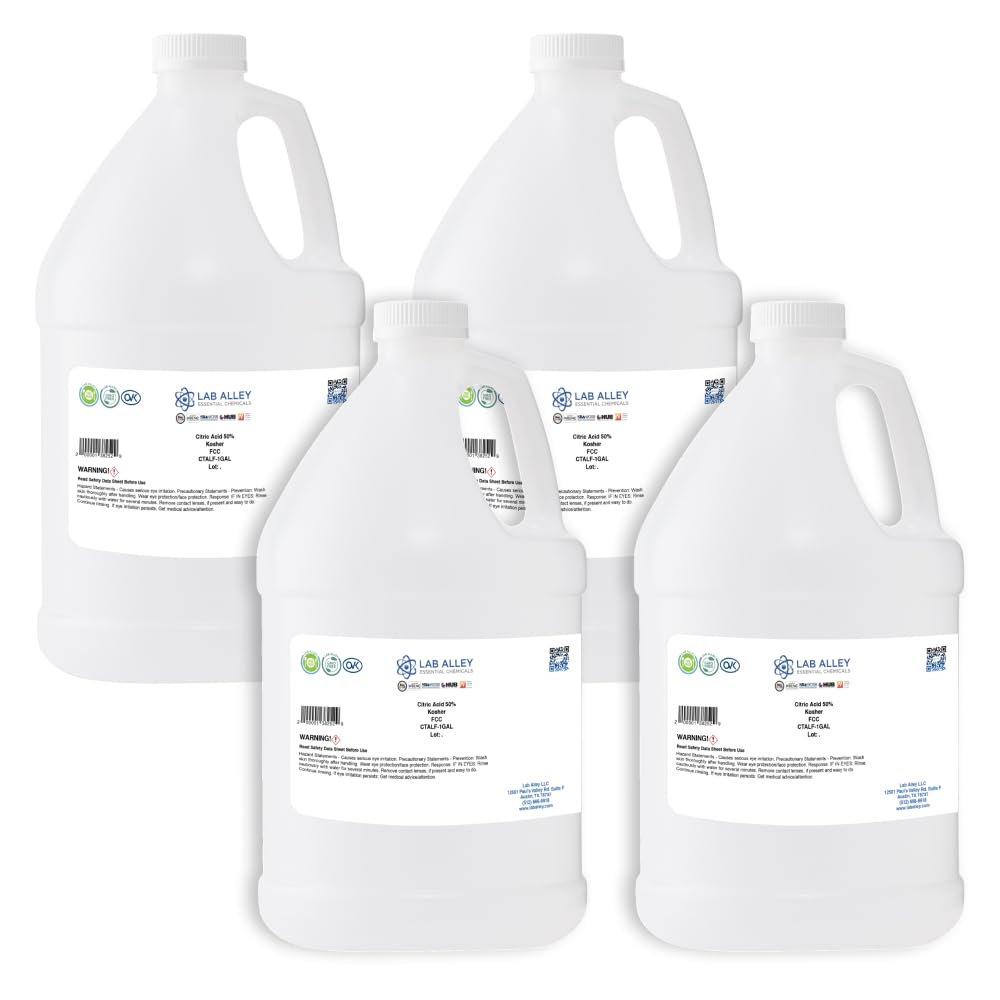 Citric Acid 50% Solution, FCC/Food Grade,Kosher, (4 x 1 Gallon) Case