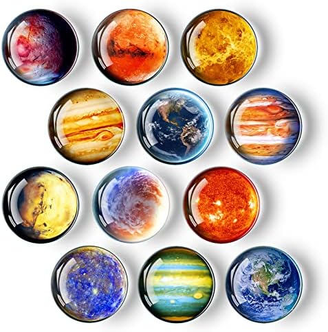 12Pcs Glass Strong Magnetic Refrigerator Magnet Fridge Sticker Planet Fridge Magnets Decoration for Crafts, Fridge Magnets for Office Whiteboard, Kitchen, School, Photo Decor Supplies
