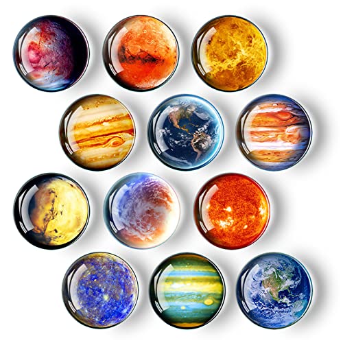 12Pcs Glass Strong Magnetic Refrigerator Magnet Fridge Sticker Planet Fridge Magnets Decoration For Crafts, Fridge Magnets For Office Whiteboard, Kitchen, School, Photo Decor Supplies #TOP5