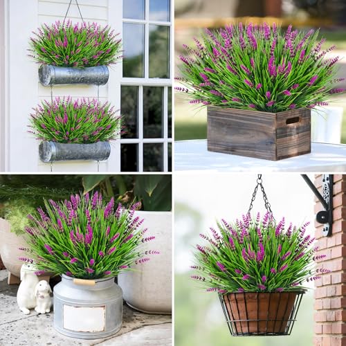 Image of Bassion 24 Bundles Fake Lavender Artificial Flowers for Outdoors, Fuschia