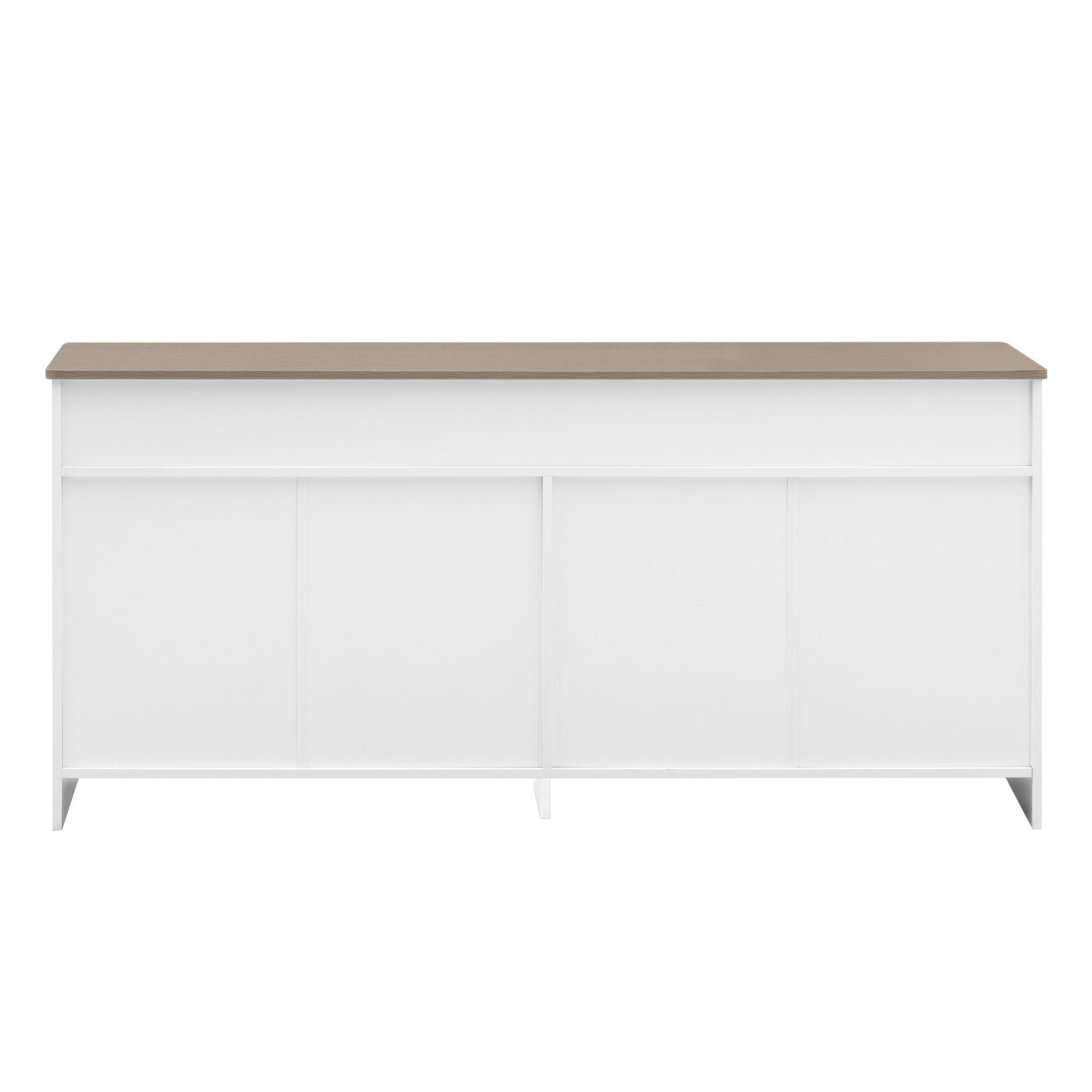 Idemon Sideboard mit weißer Holzmaserung, Vier Türen, mit DREI Schubladen, Wohnzimmer, Esszimmer. Holzfarbe und Weiß (160X37X75CM)