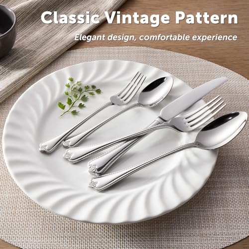 KINGSTONE Silverware Set, 20-piece 18/10 Stainless Steel Flatware Set Cutlery Set for 4, for Kitchen, Home, Wedding, Party, Mirror Polished and Dishwasher Safe, Featured Gifts