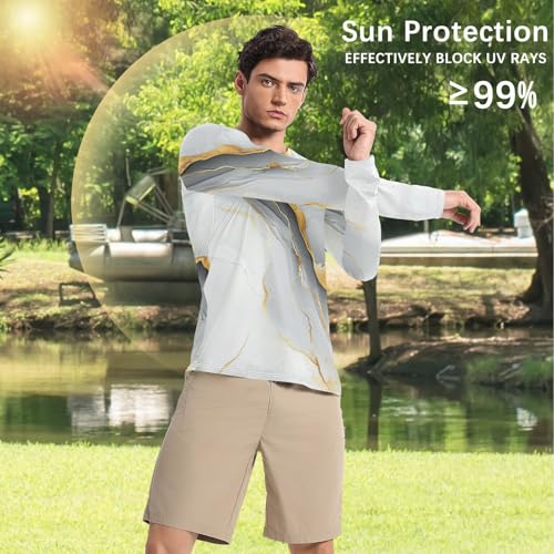 Marble White Grey Shirts Summer UPF 50+ Fishing Elasticity Mens Sun Shirts UV Protection Long Sleeve Water Fishing4