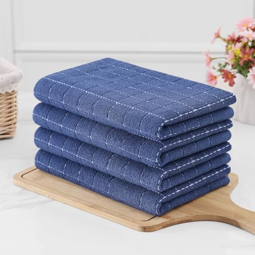 Image of Homaxy 100% Cotton Terry Kitchen Towels, Large 4 Pack, Navy Blue