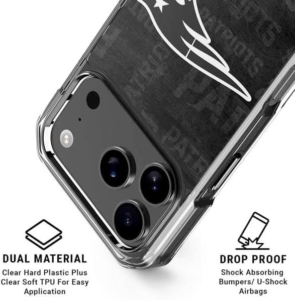 Skinit Clear Phone Case Compatible with iPhone 17 Pro - Officially Licensed NFL New England Patriots Black & White Design