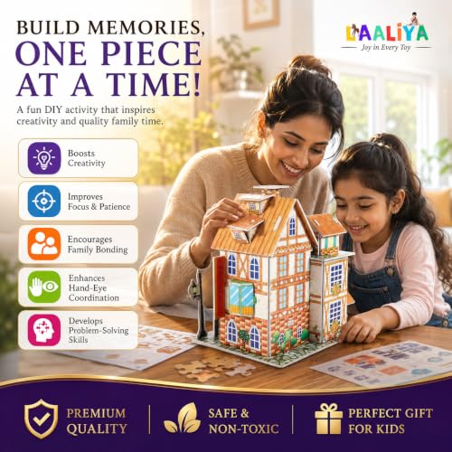 Image of 3D DIY Puzzle House Kit for Kids | Educational Build-Your-Own Cardboard Model House | Creative Construction & Jigsaw Activity Toy for Boys & Girls Ages 4-8 | Fun Learning Craft Set