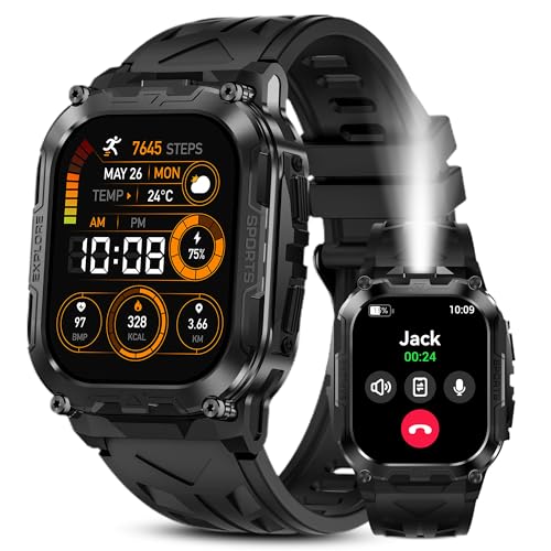 Image of AMAZTIM Smart Watch for Men, 30 Day Battery, 100+ Sports Modes, 1.96 inch Full Metal Rugged Military Watch, 50M Waterproof, Flashlight, 24 /7 Heart Rate Sleep Monitor, Answer /Dial Calls, for Android & iOS