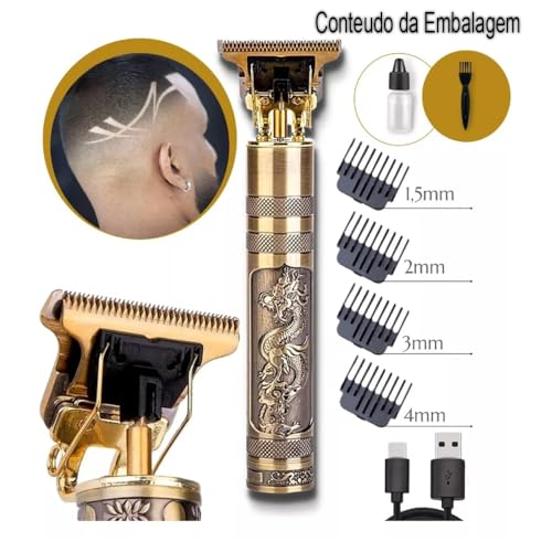 Máquina De Cortar Cabelo Profissional Dragão Acabamento Sem Fio Cabelo Barba Pezinho Recarregável 4