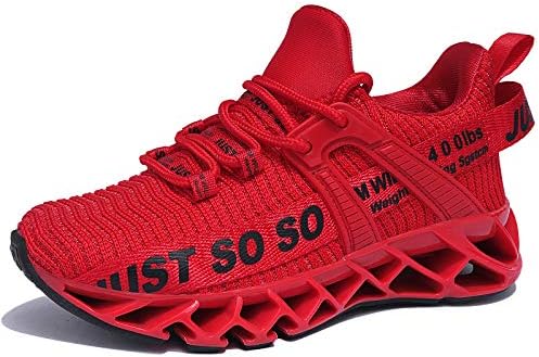 louheve Kids Breathable Sneakers Lightweight Non-Slip Mesh Athletic Running Shoes Red, 1 Little Kid