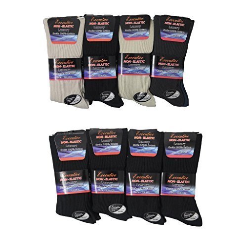 Louise2312pairs Mens 100% Cotton Luxury Socks Non Elastic Diabetic Easy Soft Grip Work Wear Everyday Wear Ribbed Socks Assorted