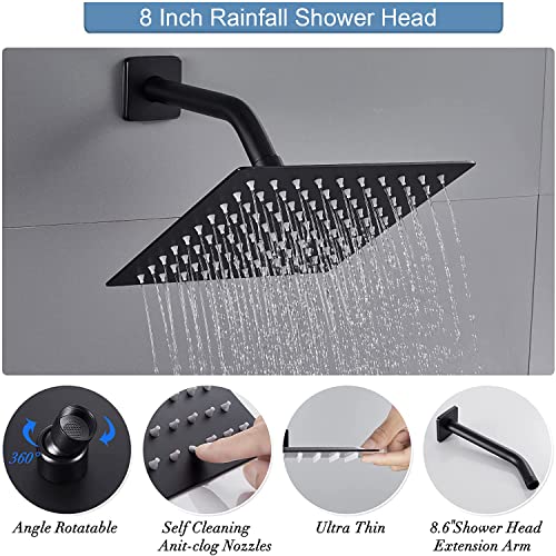 Shower Head, High Pressure 8'' Rain Shower Head With Handheld Spray, 3 Settings Handheld Shower Head Combo, Anti-Leak Stainless Steel Rain Shower Head With 78'' Hose(Matte Black,Square) #TOP3