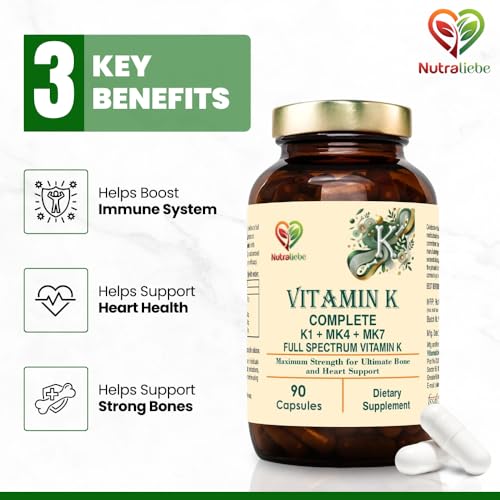 Image of Vitamin K Complex - High Potency, Includes Vitamin K1 (Phytomenadione) & Vitamin K2 (MK-4, MK-7), Non-GMO, 90 Capsules