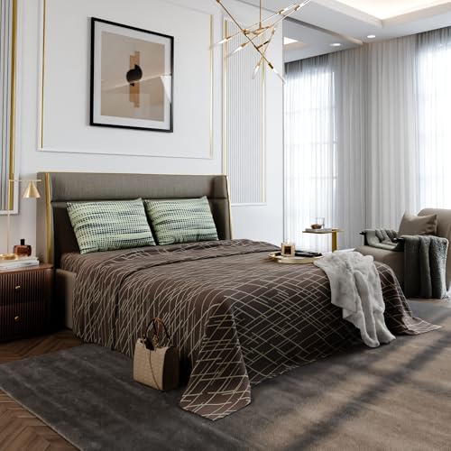 Image of Stoa Paris 100% Cotton King Size Bedsheet with 2 Pillow Covers, 180TC Printed Bedding Set, Breathable, All-Season Comfort, Soft & Lightweight, Home Decor Urbanscape - Mocha Rays (228cm x 274cm)