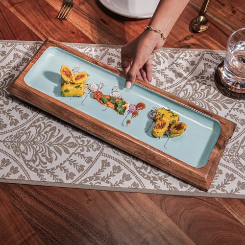 Image of Flamingo Fiesta Serving Platter | Acacia Wood Multipurpose Platter for Snacks, Fruits & Desserts | Vibrant Flamingo Design for Home & Kitchen