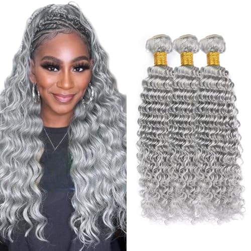 Wahairse Human Hair Bundles Deep Wave Grey Color...