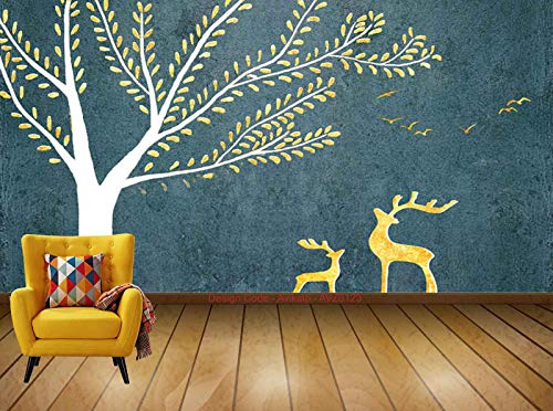 Avikalp Exclusive AVZ0123 Modern Minimalist Gold Foil Elk European Background Wall Customization HD 3D Wall Sticker(426cm x 304cm)