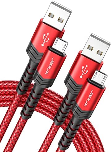 JSAUX Micro USB Cable Android Charger, (2-Pack 6.6FT) Micro USB Android Charger Cable Nylon Braided Cord Compatible with Galaxy S7 S6 J7 Edge Note 5, Kindle. MP3 and More-Red