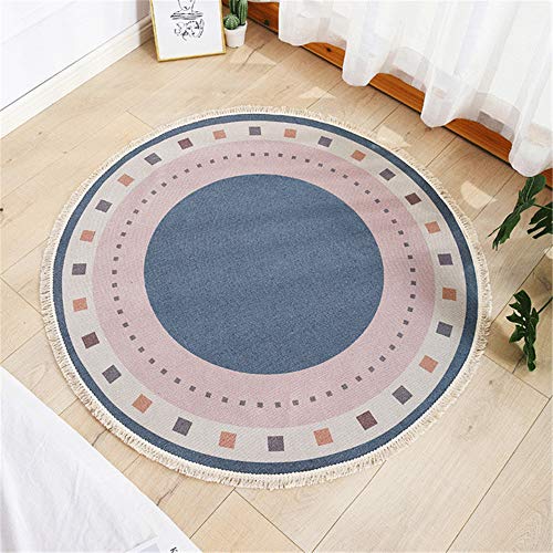 Redondo Alfombra Tejida a Mano con Borlas, Morbuy Algodón y Lino Estampadas Esterilla Lavable, Decorativo Manta Té Cuarto de Estar Alfombra Mesita Área de Alfombra (A Cuadros,110cm) Cover