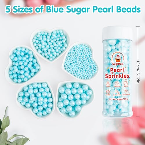 Image of Edible Pearl Sprinkles,Blue Pearl Sugar Sprinkles,130g /4.58oz Mix Size,Baking Edible Cake Decorations,Cupcake Toppers,Cookie Decorating Donuts Ice Cream Toppings,Wedding Birthday Easter Holiday Baby Shower Party Supplies