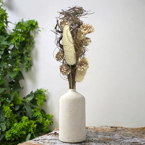 Ramo natural de luffa blanqueada y flores sola rizadas miniatura 2