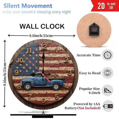 Reloj de Pared Rústico de Camión con Bandera Americana 25 cm miniatura 3