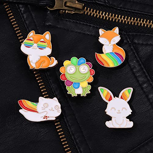 Image of Cute Cartoon Animal Enamel Pins Rainbow Pet Cat Lapel Pin Brooch Badge Fox Button Pin Rabbit Brooches for Women Girls Clothing Backpacks Bags Hats Accessory