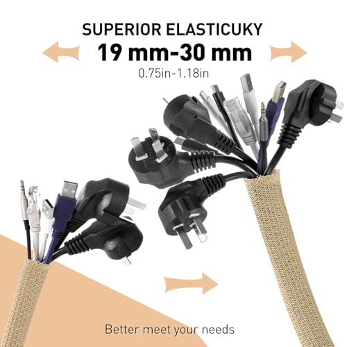 Image of AGPTEK Cable Sleeve, 2 Pack 5ft - 1.2 Inch Cable Management, Desk Cord Cover Organizer Wire Hider for Office Computer TV Wire Loom Tubing, Pet Proof Cord Protector from Cat Dog Chewing, Wood Color