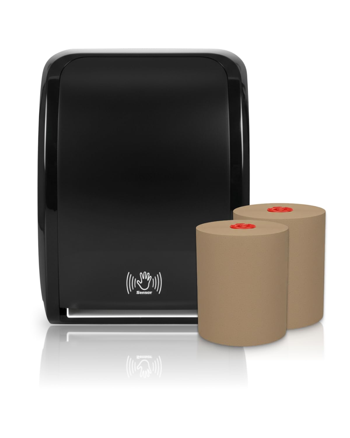 SET Cosmos Sensor Handtuchspender + 2 Rollen Schwarz | Made in Germany, inkl. 2 ECO-Natural Rollen, Sensorbetrieb, sparsame Einzelblattausgabe