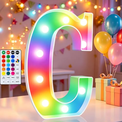 Image of LED Marquee Letter Lights, 18 Colors Changing Light Up Letters with Remote, RGB Alphabet Letters Sign for Girls Boys Gift Birthday Party Night Light Bedroom Wedding Christmas Decor-Colorful C