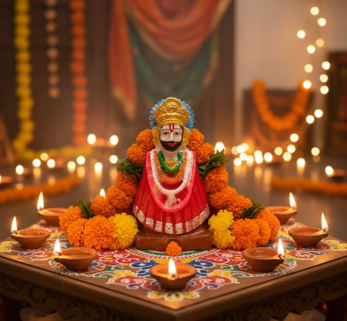 Image of POOMEE Khatu Shyam Baba Idol Resin Shyam Baba Murti for Home Mandir Pooja Room Religious Decor Spiritual Gift Divine Hindu God Statue