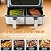 KMFurnila 2 Baskets Air Fryer 9.5 QT, 10 in 1 Dual Air Fryers with Ceramic Crisper Plate, 80-450°F Wide Temp, Smart Cooking Mode with Match & Sync Cook, Shake Reminder, Roast, Defrost, Bake, Grey