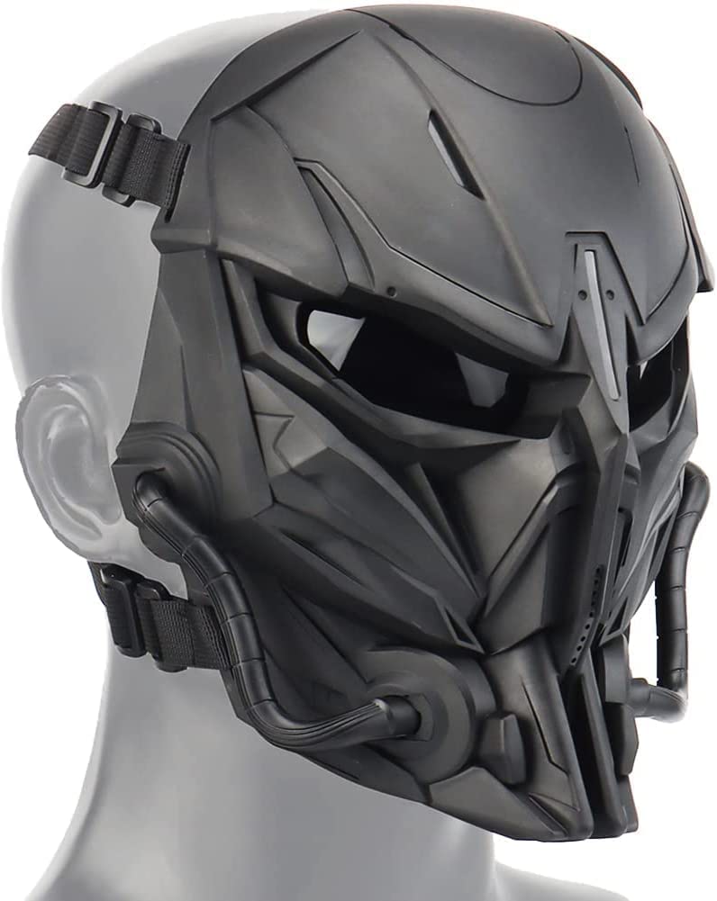 Masque Tactique Cagoule Protection Visage Lunettes Transparentes Crâne Réglable Cosplay Halloween 21x12x23cm