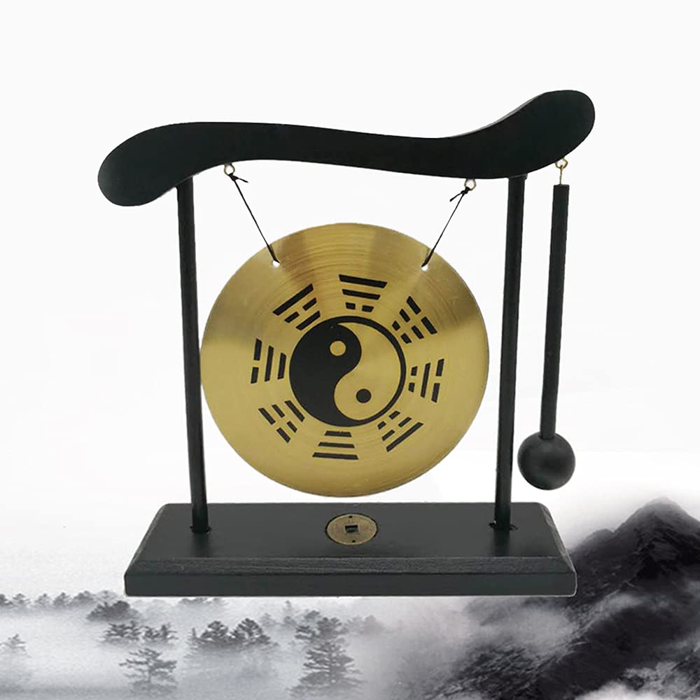 lyrlody Gong Cinese da Tavolo, Colpo di Gong da Tavolo con Base in Legno, Decorazione Zen in Legno e Rame, per il Soggiorno 'ufficio Domestico (Diagramma Bagua)