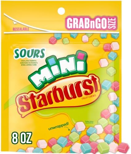 STARBURST Sours Minis Fruit Chews Candy Snacks, 8-Ounce Resealable Bag