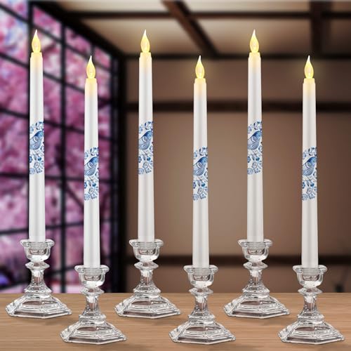 Image of Conelist 6 Pcs Chinoiserie Flameless Candles 10 Inch Blue and White Candles Battery Operated LED Candlesticks Chinoiserie Decor for Wedding Table Centerpiece Home Party Decor Gifts