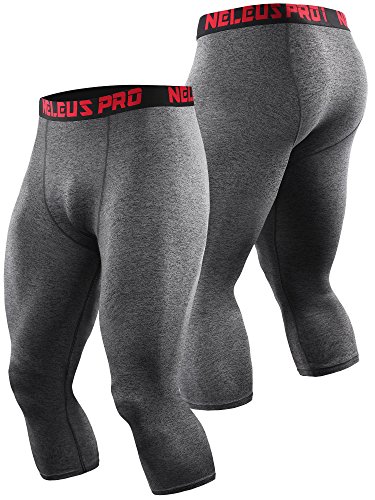 Neleus Men's 3 Pack Running Capri Leggings Athletic Compression Short,6057,Black,Grey,White,L,Eu Xl #TOP3