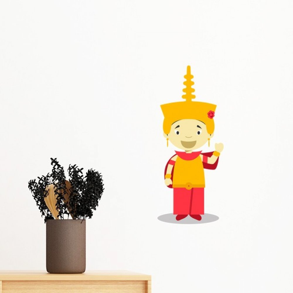 Sticker mural Cambodge Cartoon Yellow Hat : décorez sans abîmer vos murs grâce au format amovible