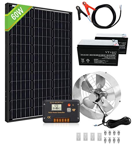 ECO-WORTHY 60W Solar Powered Attic Ventilator Gable Roof Vent Fan + 65W Foldable