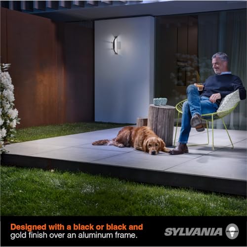 Image of Sylvania Wall Mount Round LED Light Sconce 12.5W, 5 CCT (2700 /3000 /3500 /4000 /5000K), 80 CRI, 450 LMS, Black with Sensor - 1 Pack (63472)