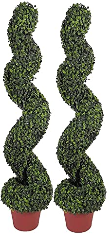 Abaseen 100cm Artificial Boxwood Spiral Topiary Trees for Indoor Outdoor Decor, UV Stable Outdoor Use