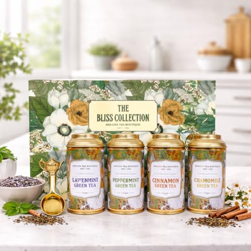 Image of Sancha Tea Boutique Bliss Collection - Green Tea Gift Box with Lavender, Chamomile, Cinnamon & Peppermint Teas, 200g