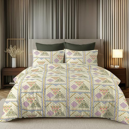 Image of FRESH FROM LOOM Cotton King Size Bedsheet 108x108 Super King, 100% Pure Cotton Bed Sheet with 2 Pillow Covers, 240 TC Soft Breathable | Perfect for Home Decor, PistaGreen, Size- 108x108 inch