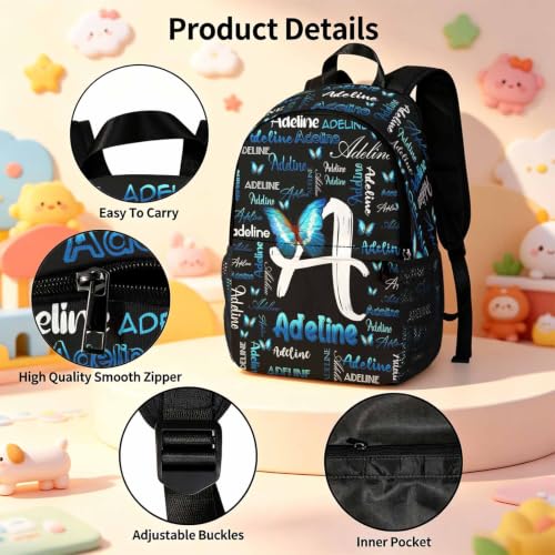 Image of Custom Backpack for Kids Personalized Girls Backpacks Back to School Set | Kids Customized Toddler Backpack for Girl with Lunch Bag Book Bag Kindergarten Prek Preschool Gifts Black Butterfly Initial