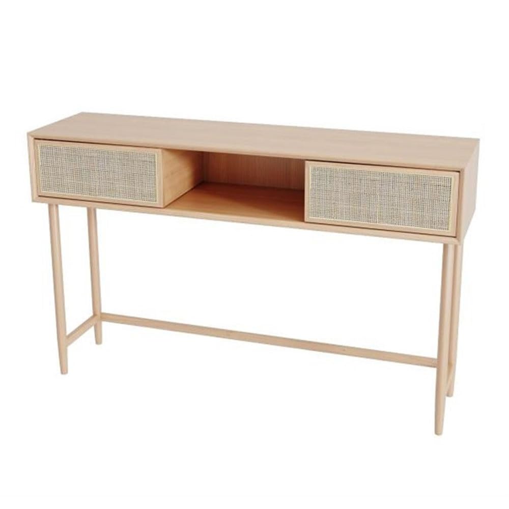 Consolle stretta Consolle in Rattan con 2 cassetti, Tavolo da Ingresso in Legno, Tavolino Divano Lungo e Stretto, Dietro il for Soggiorno Deposito ingresso(M)