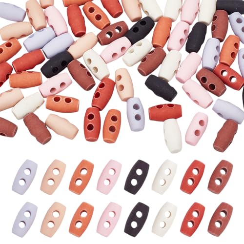 FINGERINSPIRE 64PCS Tiny Sewing Horn Toggle Buttons 15mm 2-Hole Mini Plastic Toggle Buttons 8 Colors Micro Olive Shape Sewing Buttons Small Coat Sewing Buttons for DIY Doll Coat Clothes Decoration