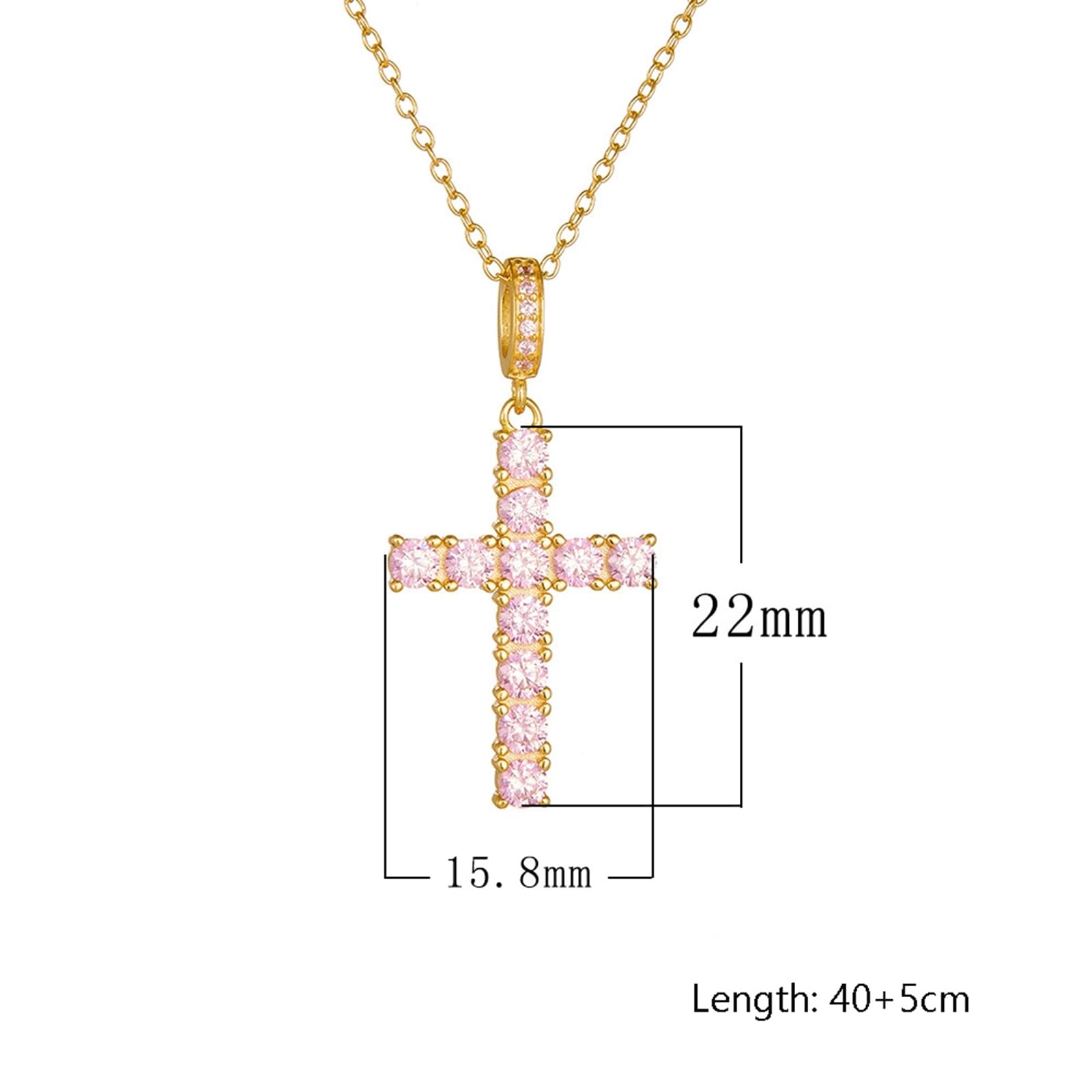 Collana Donna Oro Giallo 9k/14k/18k, Collana con Ciondolo Croce con Diamante Lab, Catena Regolabile 40+5 cm